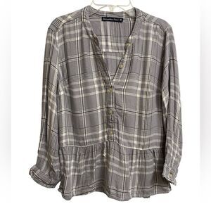 Abercrombie & Fitch Grey White Plaid Shirt Women's Size XS Button Front Peplum